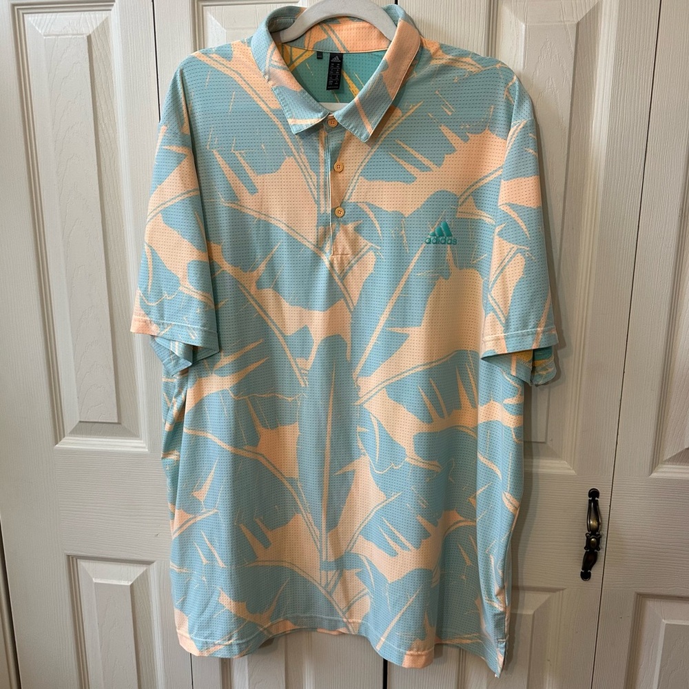 Adidas Mesh Vibes Print Golf Polo Tropical Vented Short Sleeve Mens Size 2XL